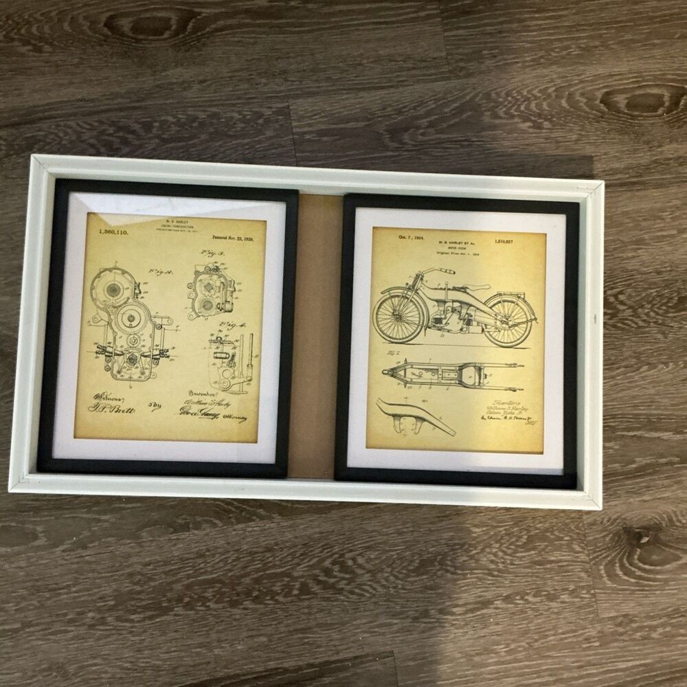 Original Harley Davidson Patent Art Prints - Set of 2  Photos (8x10) framed